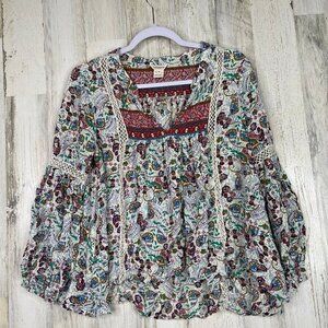 Sundance Floral Blouse‎ Women's Medium 100% Rayon Boho Button Top